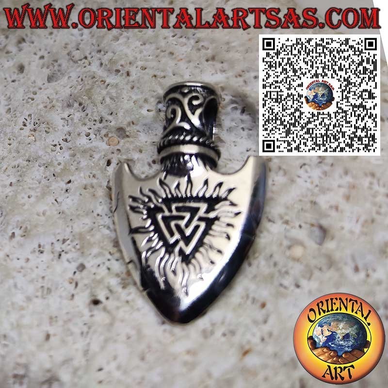 Sterling Silver Viking Arrowhead Pendant with Odin’s Triangle and Engraved Vegvisir