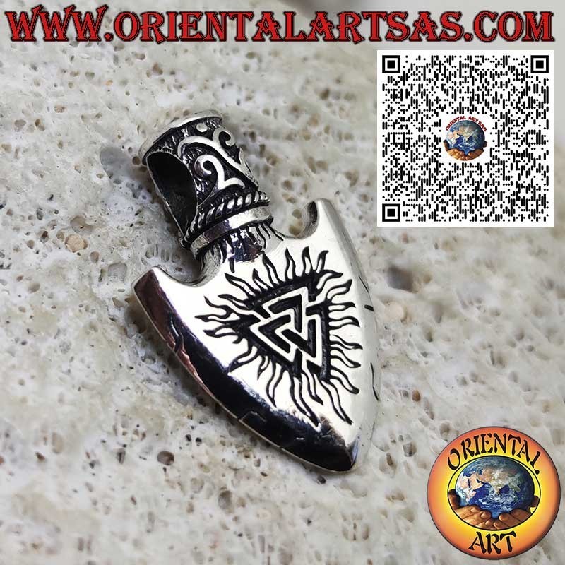 925 Silber Wikinger Pfeilspitzen-Anhänger mit Odins Dreieck und eingraviertem Vegvisir