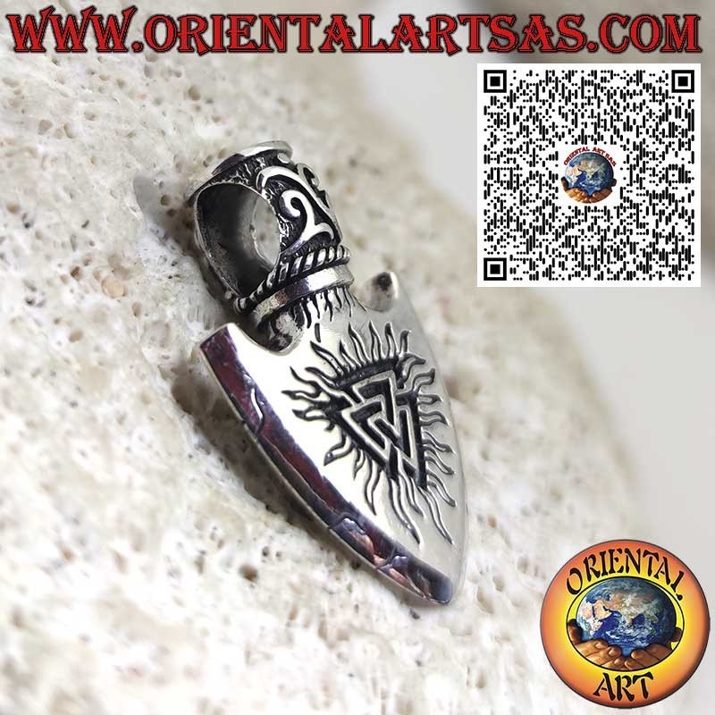 925 Silber Wikinger Pfeilspitzen-Anhänger mit Odins Dreieck und eingraviertem Vegvisir