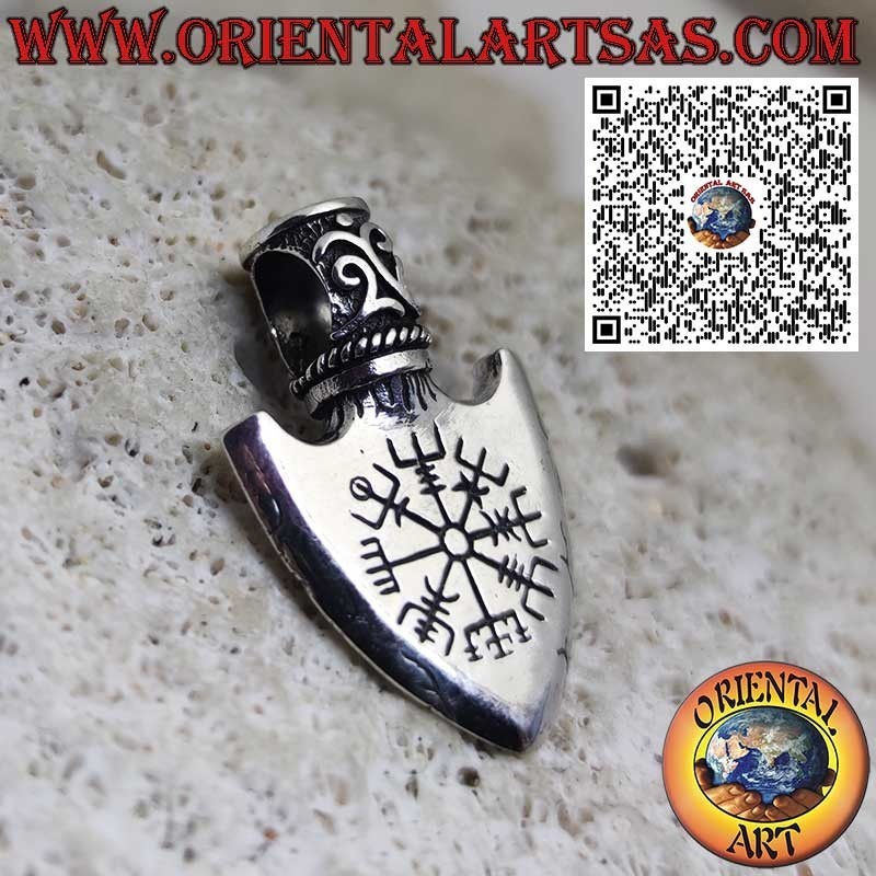 Colgante Vikingo en Plata 925 Punta de Flecha con Triángulo de Odín y Vegvisir Grabado