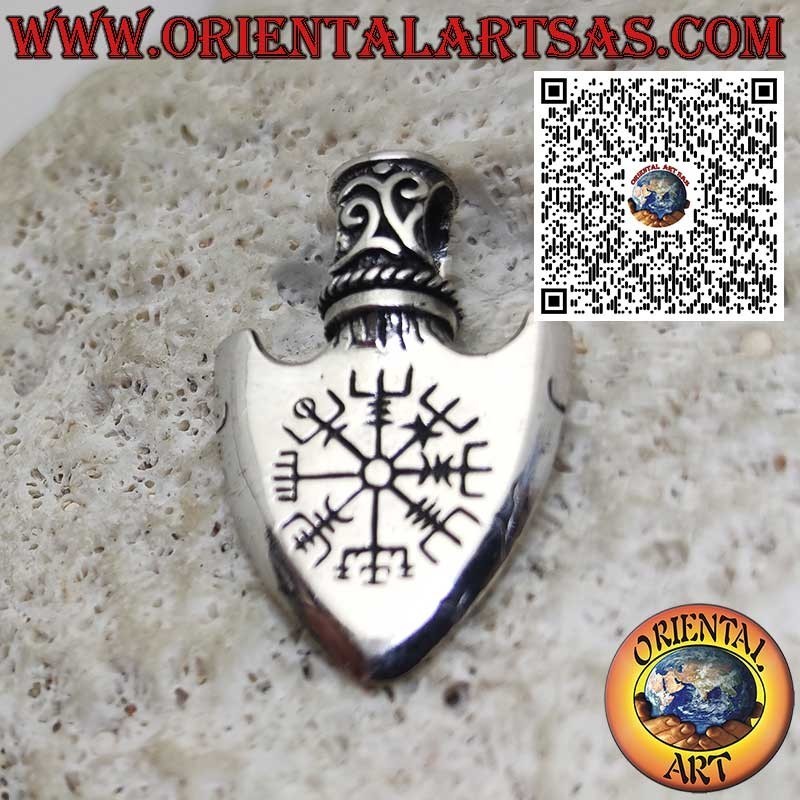 Ciondolo in Argento 925 Punta di Freccia Vichinga con Triangolo di Odino e Vegvisir inciso