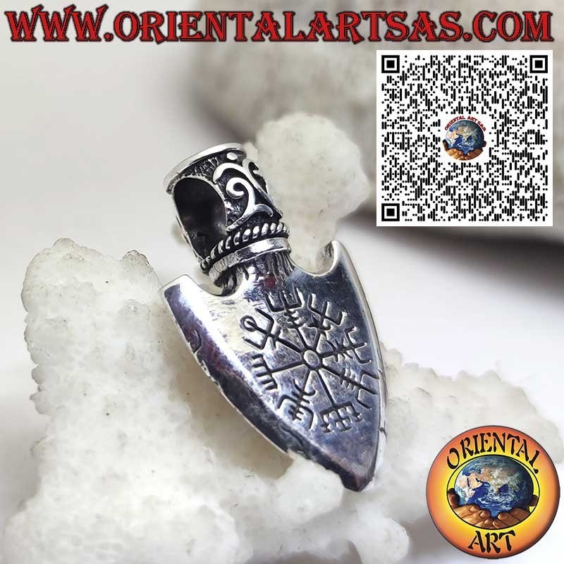 Pendentif Viking en Argent 925 Pointe de Flèche avec Triangle d’Odin et Vegvisir Gravé