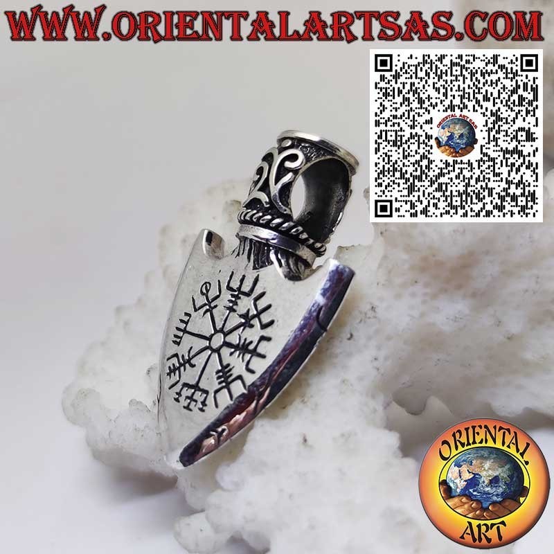Sterling Silver Viking Arrowhead Pendant with Odin’s Triangle and Engraved Vegvisir
