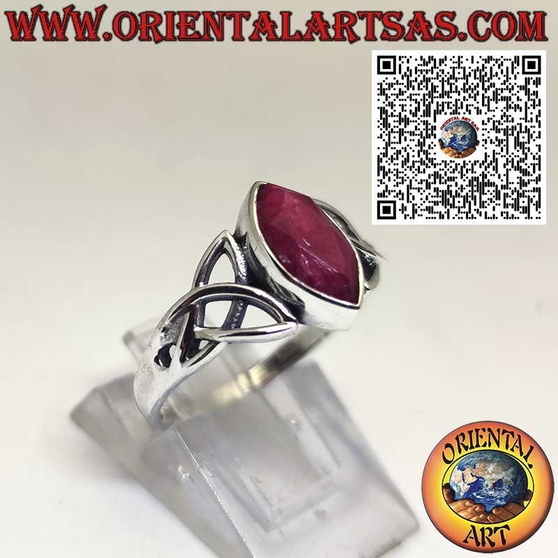 Sterling Silver Ring with Natural Marquise Ruby and Celtic Knotwork