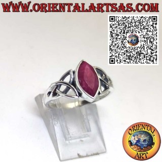 Anillo de Plata 925 con Rubí Natural Navette y Nudos Celtas