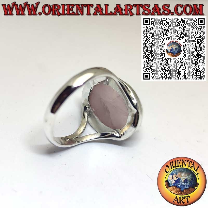 Sterling Silver Ring with Natural Oval Rose Quartz and Simple Setting