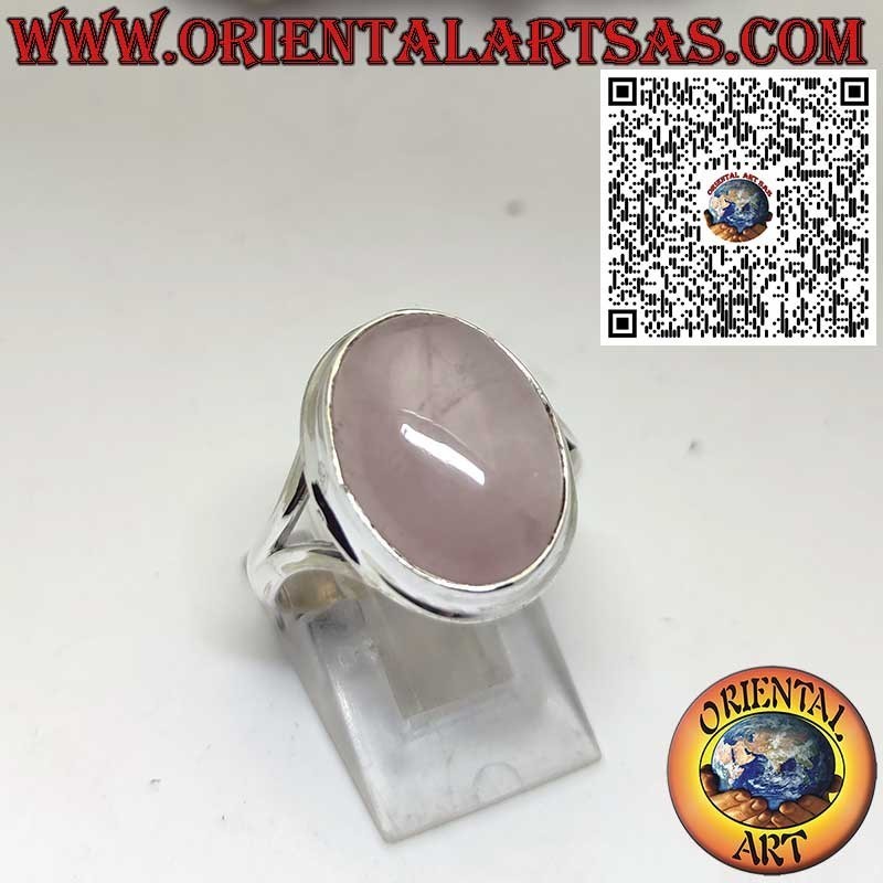 Anillo de Plata 925 con Cuarzo Rosa Natural Ovalado y Montura Sencilla