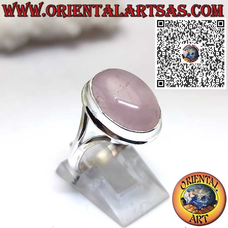 Bague en Argent 925 avec Quartz Rose Naturel Ovale et Monture Simple