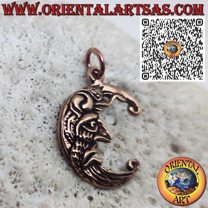 Pendentif en Bronze “Les Deux Visages de la Lune” – Joyeux et Triste