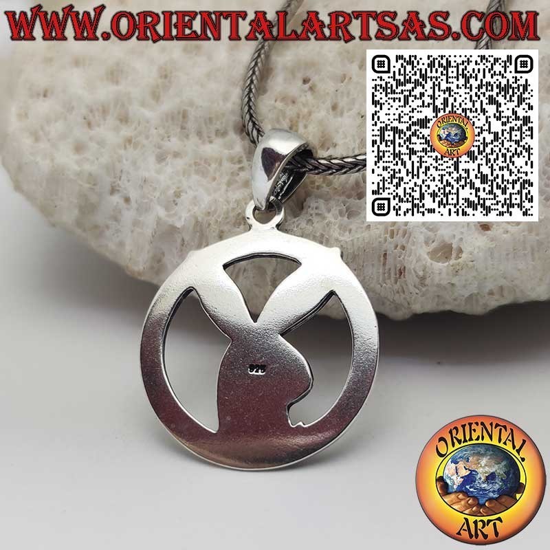 Pendentif en argent en forme de lapin "playboy" dans le cercle