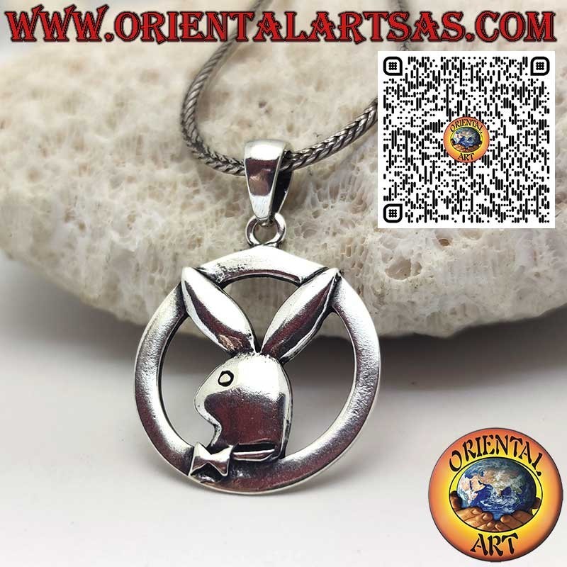 Pendentif en argent en forme de lapin "playboy" dans le cercle