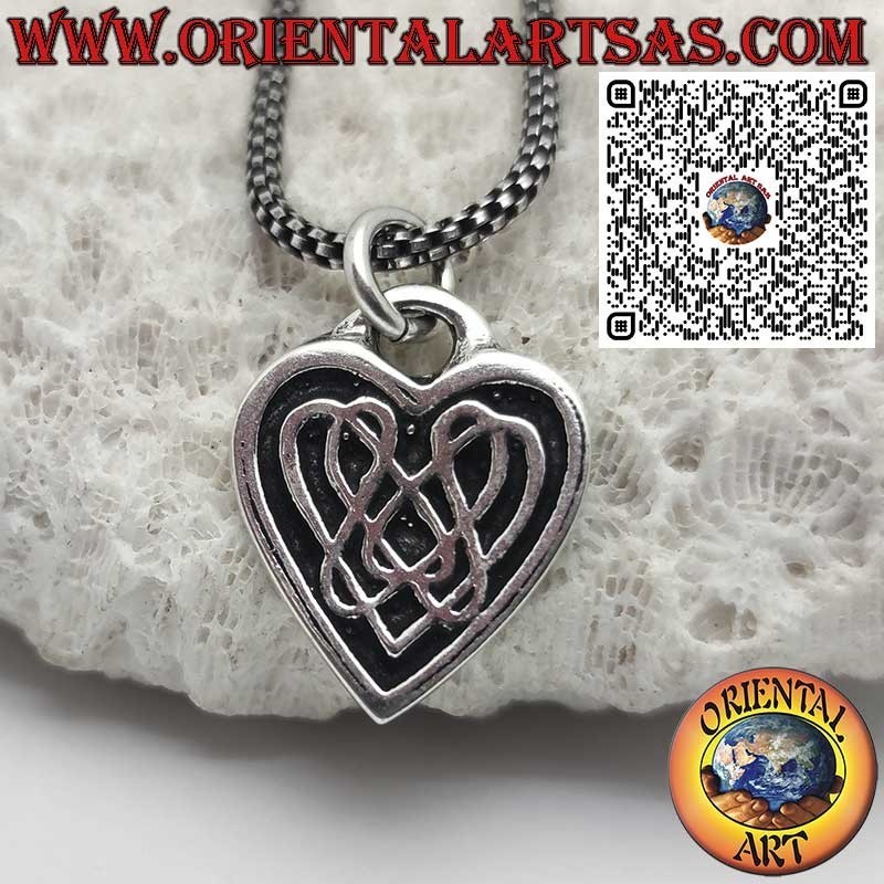 Sterling Silver Heart Pendant with Celtic Knot in Low Relief – Symbol of Eternity