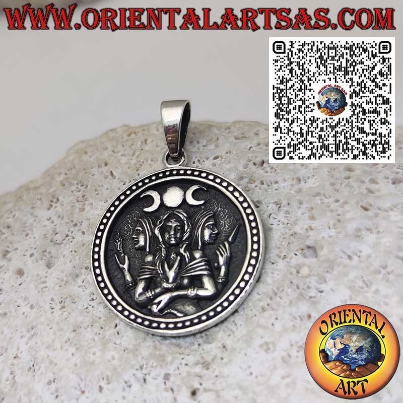 Pendentif Hécate en Argent 925 – Triple Déesse, Parques et Furies – Amulette Ésotérique