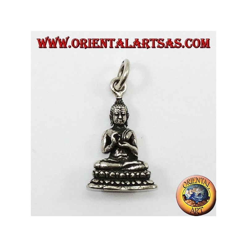 Pendentif d'argent Bouddha en Dharmachakra position de mudra