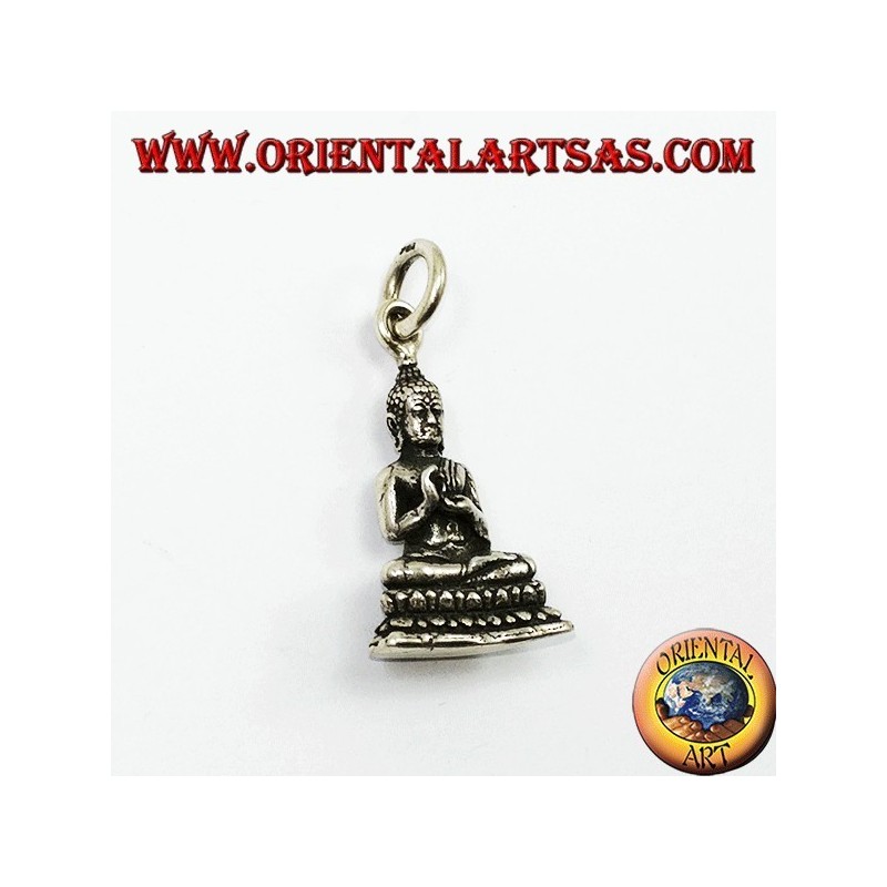 Pendentif d'argent Bouddha en Dharmachakra position de mudra