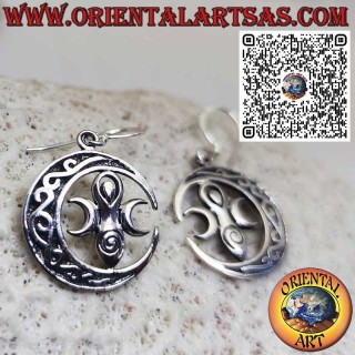 Boucles d’Oreilles en Argent 925 avec Déesse Mère-Terre Wicca dans la Lune Celtique