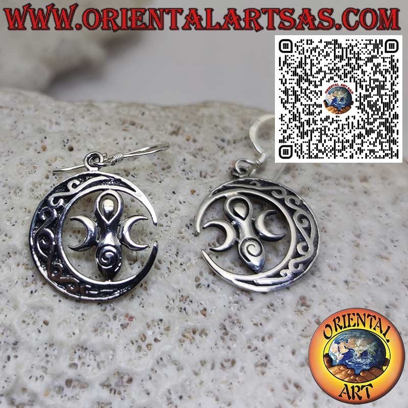 Orecchini in Argento 925 con Dea della Madre Terra Wicca nella Luna Celtica