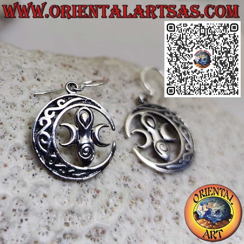 Pendientes de Plata 925 con Diosa Madre Tierra Wicca en la Luna Celta