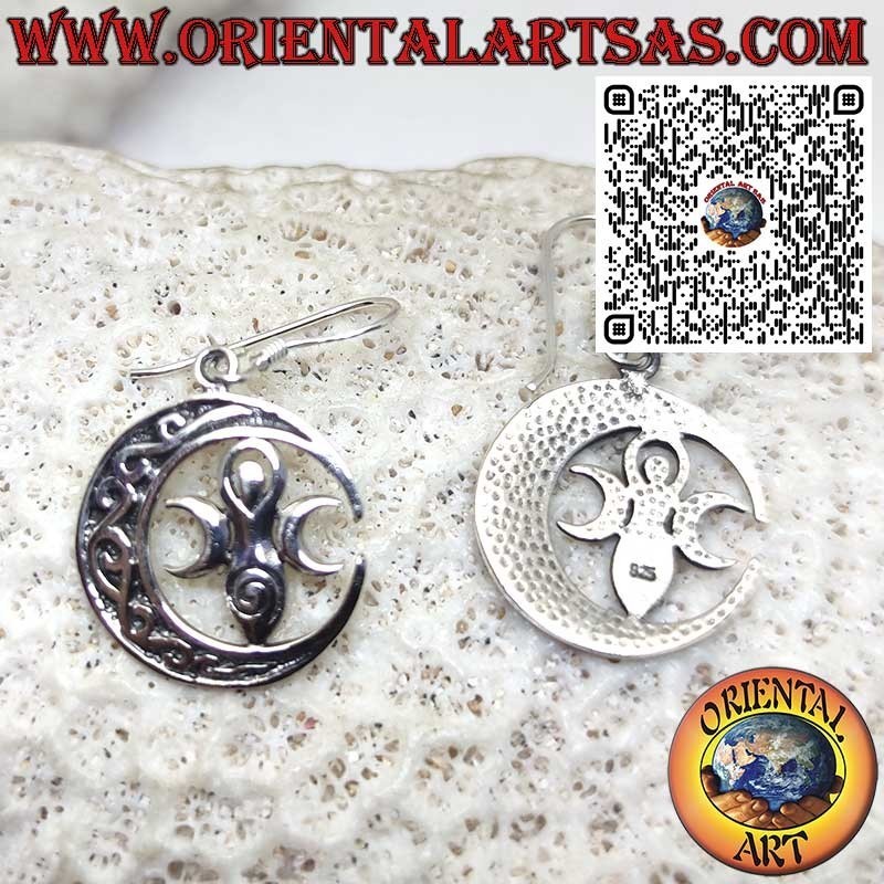 Boucles d’Oreilles en Argent 925 avec Déesse Mère-Terre Wicca dans la Lune Celtique