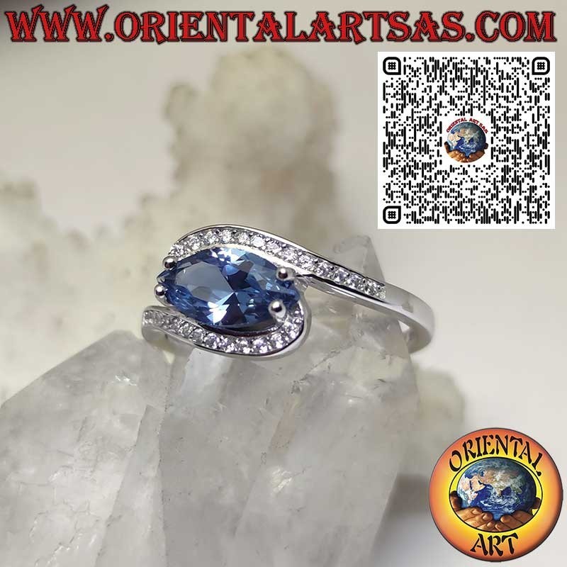Silberring 925 mit London Blue Topas Navette und Zirkonia – Elegantes Schmuckstück