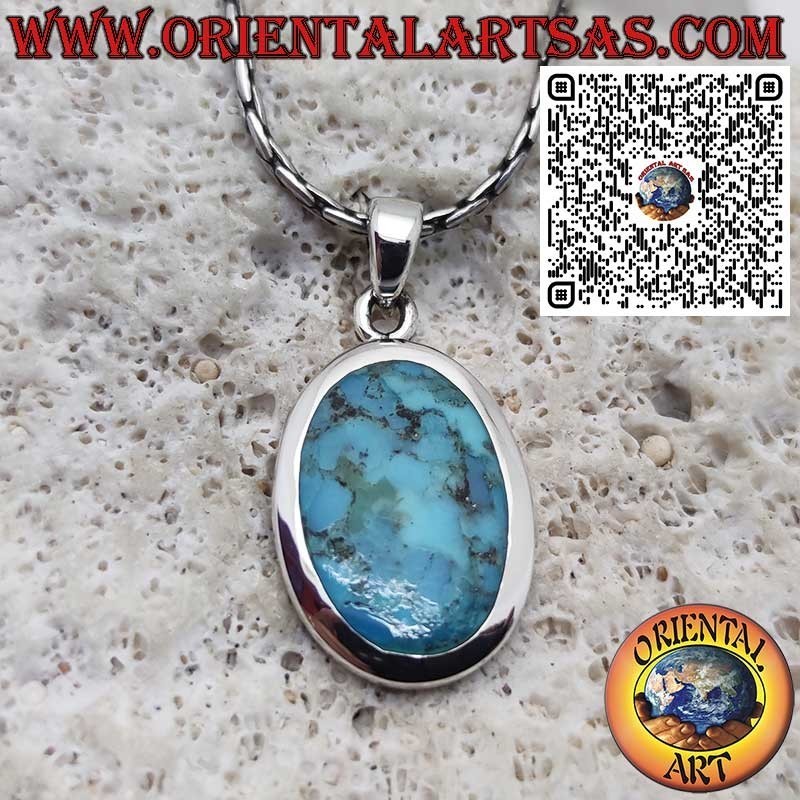 Silver Pendant with Natural Arizona Oval Turquoise