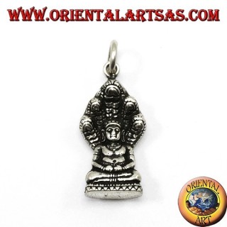 Buddha silver pendant in the position of Dhyana Mudra protected by the cobra