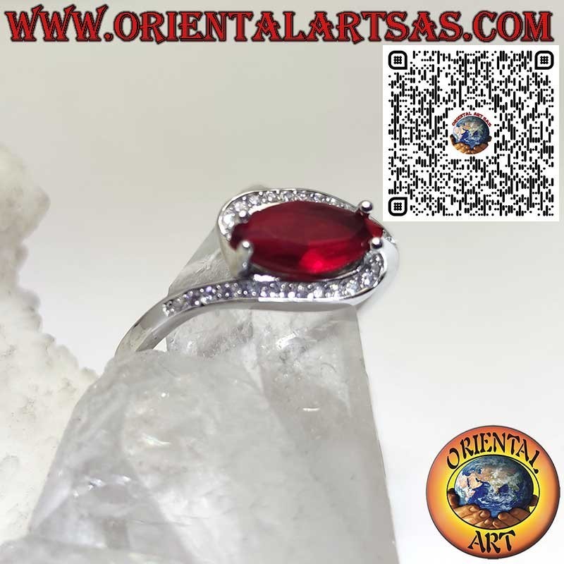 Anillo de plata de ley 925 con Granate navette y Circonitas – Joya elegante hecha a mano