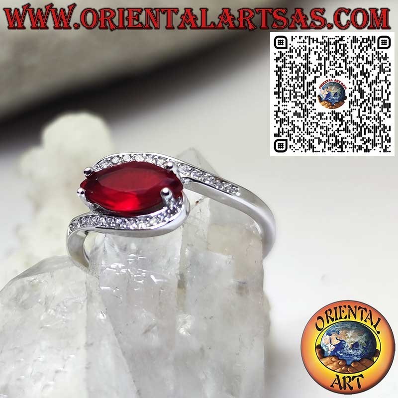 925er Silberring mit Navette-Granat und Zirkonia – Eleganter handgefertigter Schmuck