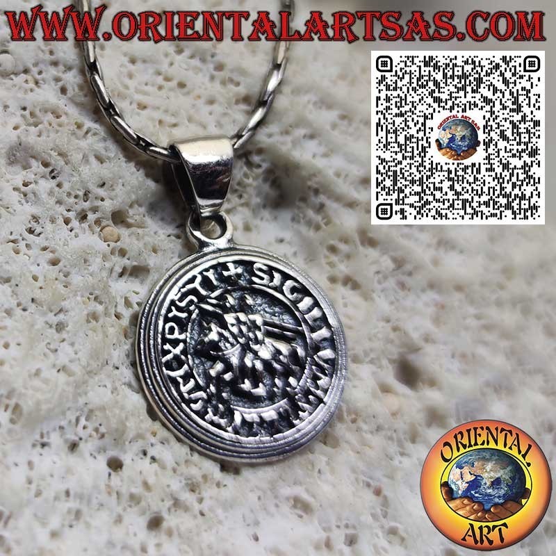 Ciondolo in argento Sigillo del Cavaliere Templare – Gioiello araldico medievale, crociate, medaglione replica templare