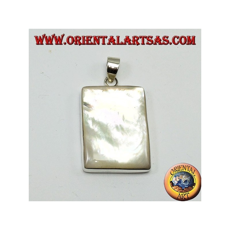 Silver pendant with large rectangular mother of pearl
