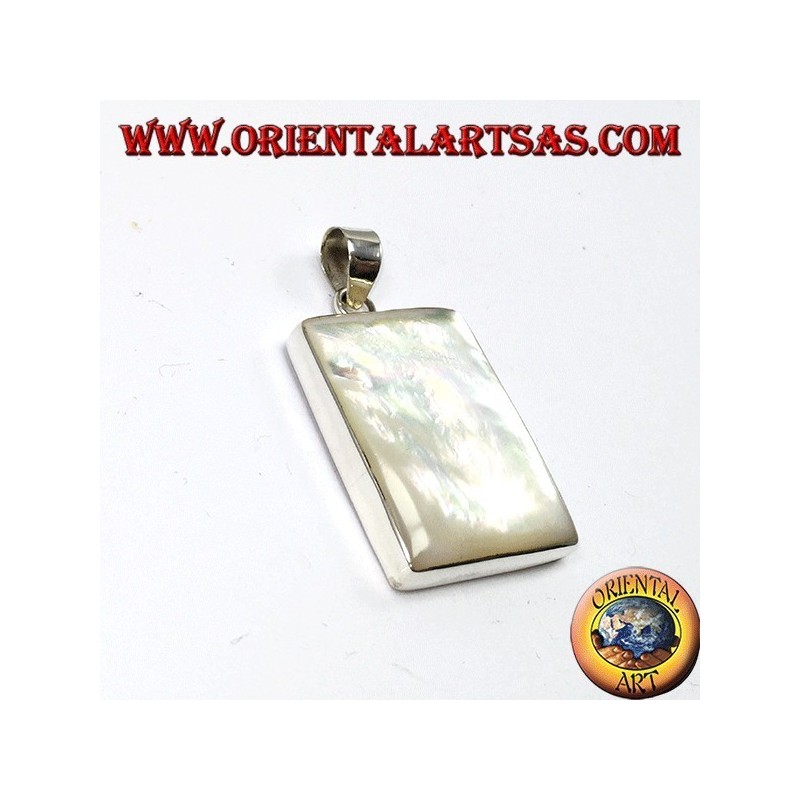 Silver pendant with large rectangular mother of pearl