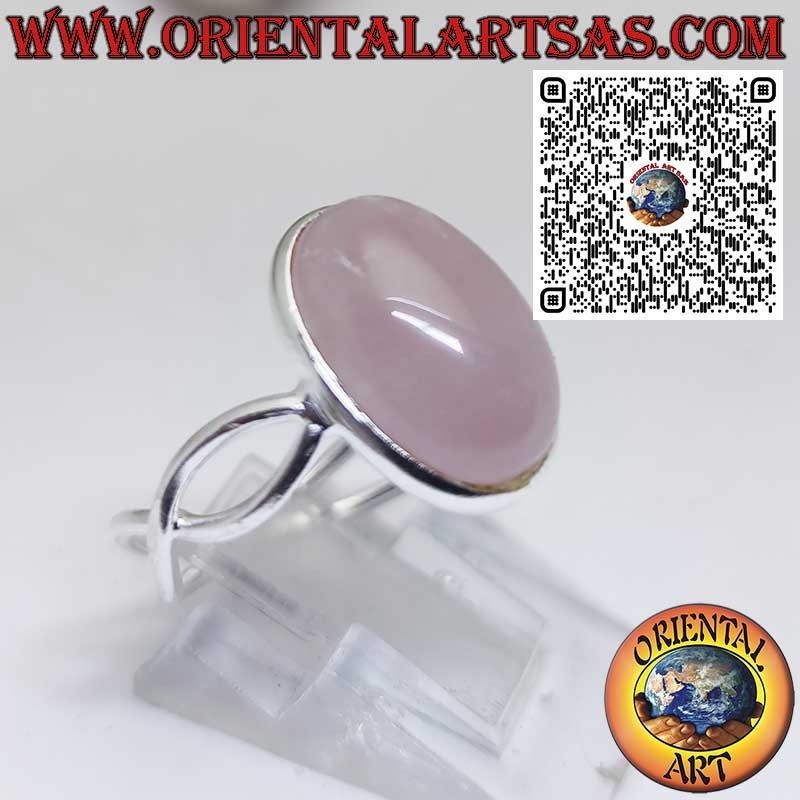 Anello in Argento 925 con Quarzo Rosa Naturale Ovale e simbolo Infinito sui lati