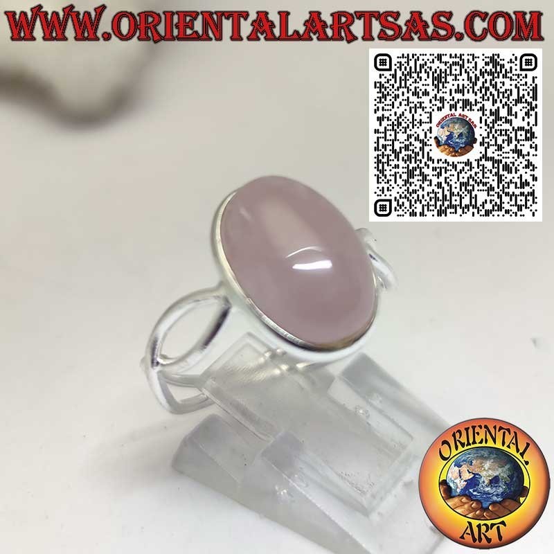 Bague en argent 925 avec quartz rose naturel ovale et symbole infini sur les côtés