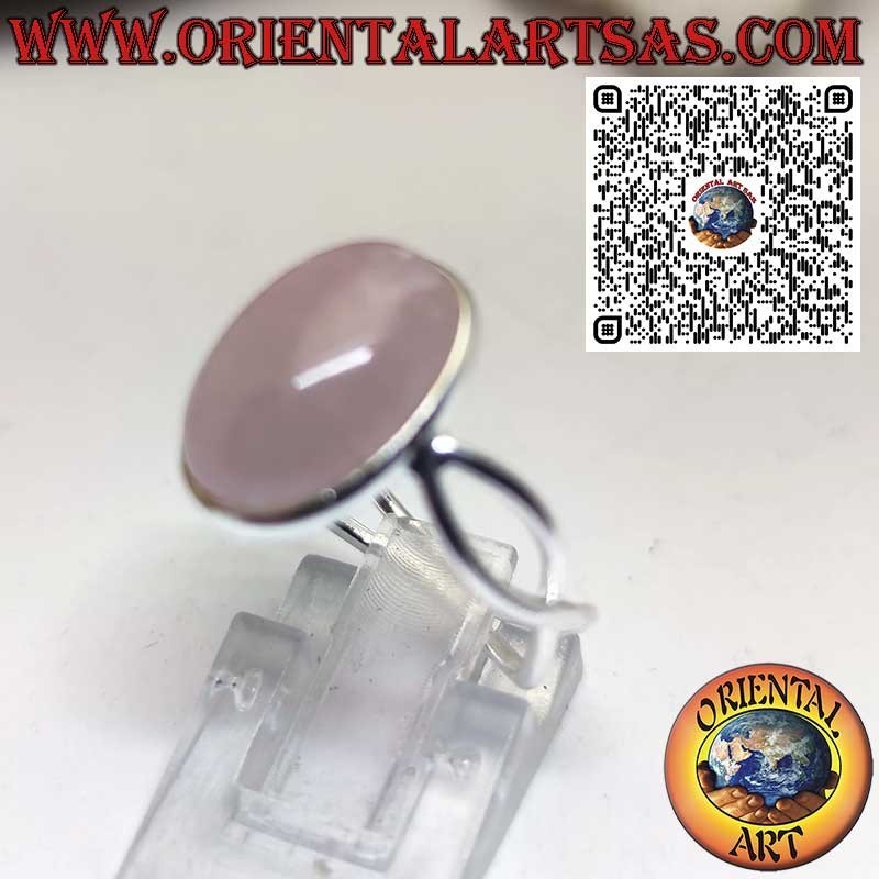 Anillo de plata 925 con cuarzo rosa natural ovalado y símbolo de infinito en los laterales