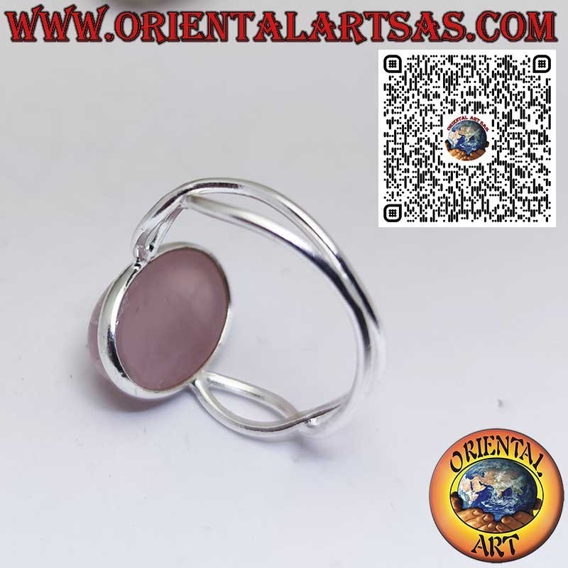 Bague en argent 925 avec quartz rose naturel ovale et symbole infini sur les côtés