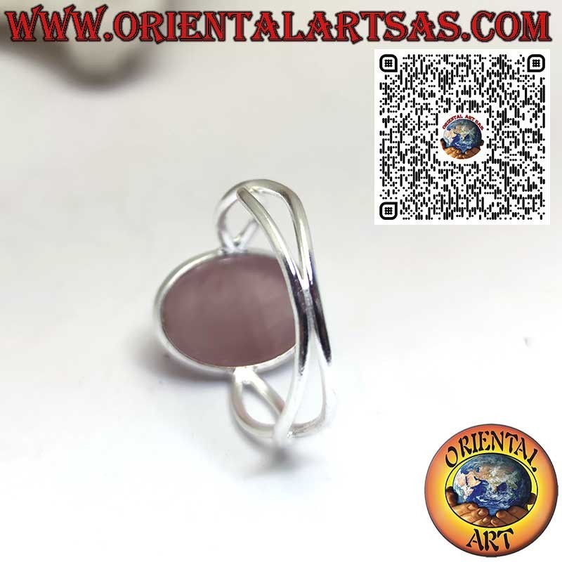 Bague en argent 925 avec quartz rose naturel ovale et symbole infini sur les côtés