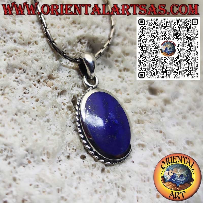 Silberanhänger 925 mit natürlichem ovalem Lapislazuli, eingefasst in einer Flechtung
