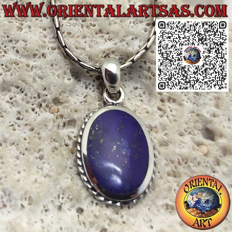 Sterling Silver Pendant with Natural Oval Lapis Lazuli framed by a Braid