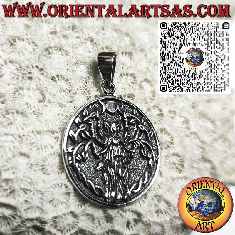 Colgante en Plata 925 – Diosa Hécate, Divinidad de la Luna, Joyería Wicca, Amuleto Esotérico