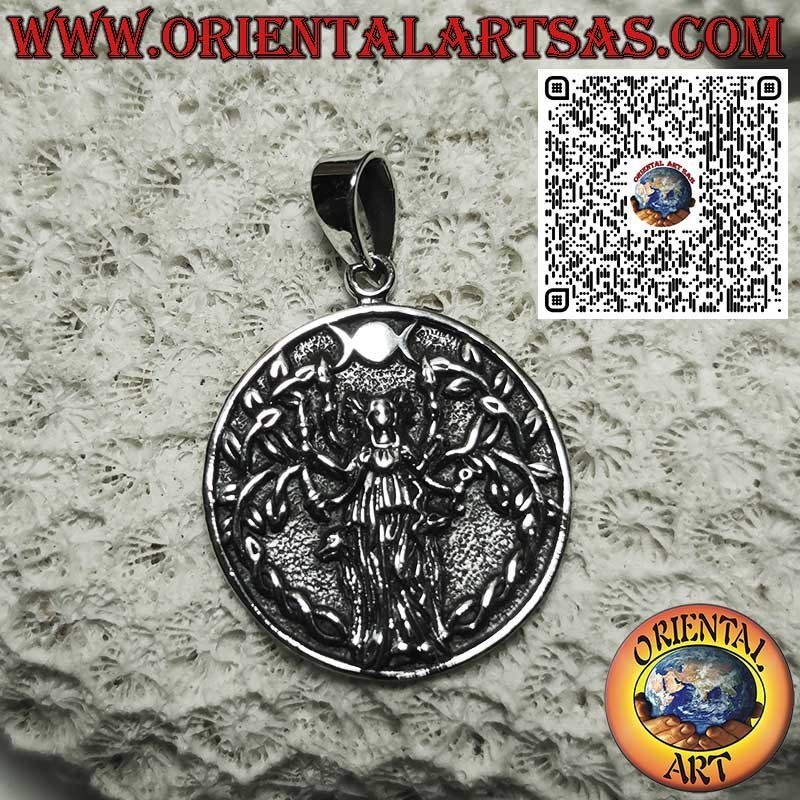 Ciondolo in Argento 925 con Dea Ecate – Divinità della Luna, Amuleto Wiccan, Gioielli Esoterici