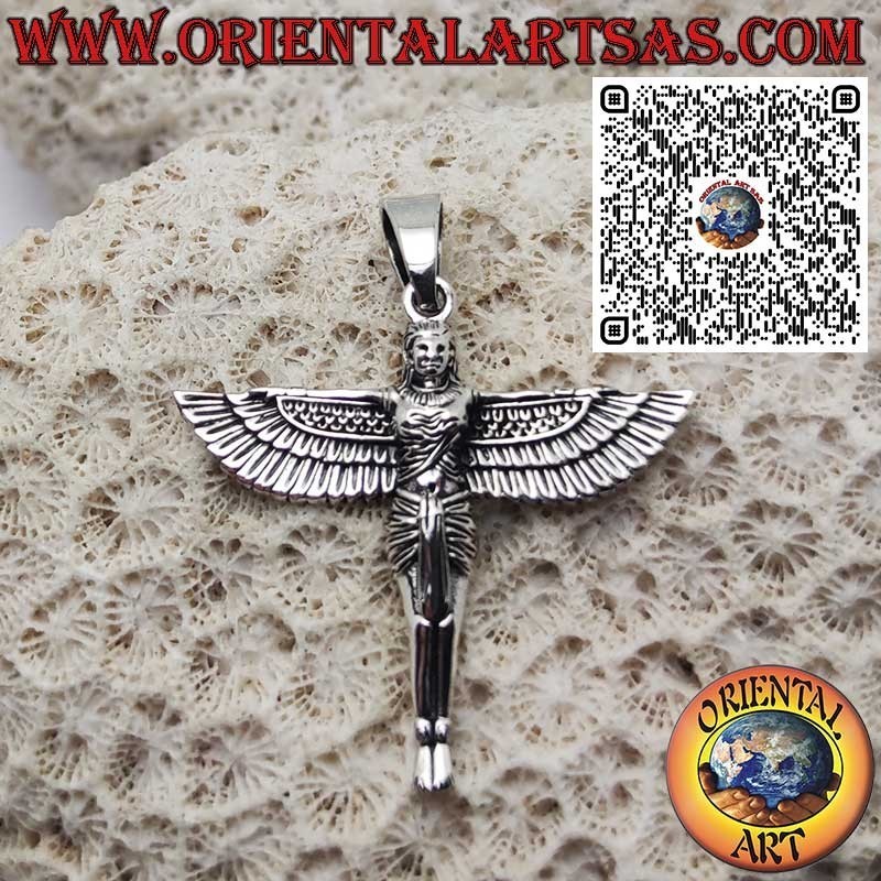 Pendentif en Argent 925 Déesse Isis aux Ailes Ouvertes – Amulette Égyptienne de Protection et de Renaissance