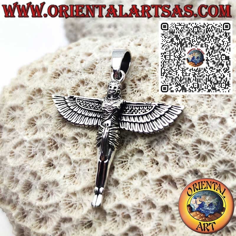 Pendentif en Argent 925 Déesse Isis aux Ailes Ouvertes – Amulette Égyptienne de Protection et de Renaissance