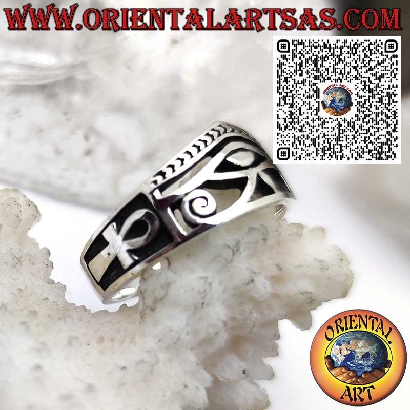 Anello Egizio in Argento 925 con Occhio di Horus e Croce Ankh – Amuleto di Protezione e Vita
