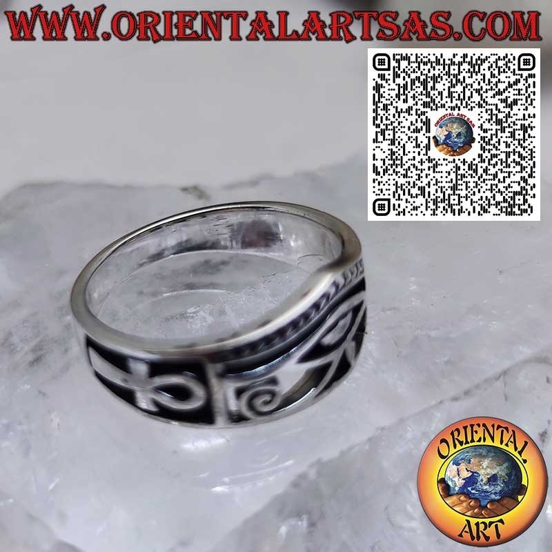 Egyptian 925 Sterling Silver Ring with Eye of Horus and Ankh Cross – Amulet of Protection and Life