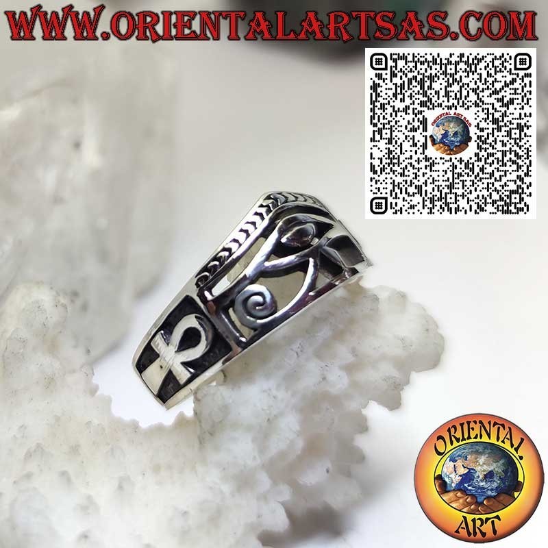 Anello Egizio in Argento 925 con Occhio di Horus e Croce Ankh – Amuleto di Protezione e Vita