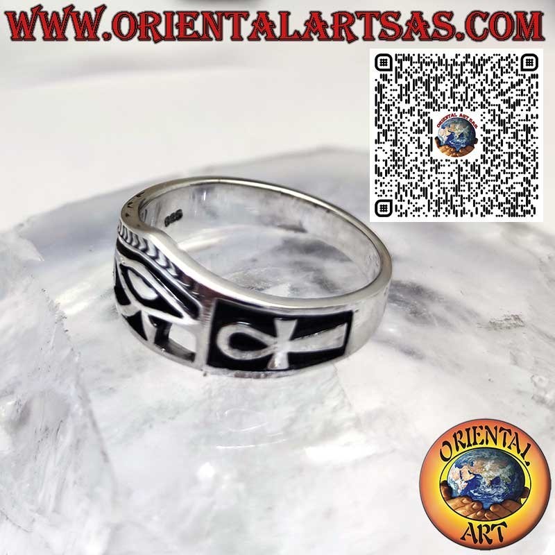 Anillo Egipcio de Plata 925 con Ojo de Horus y Cruz Ankh – Amuleto de Protección y Vida