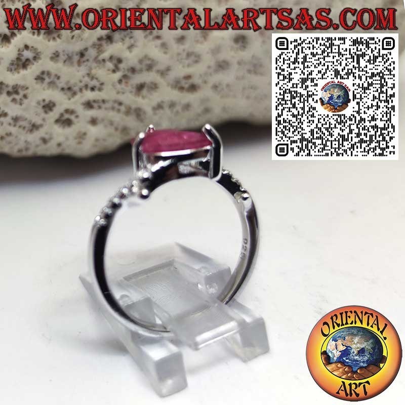 Silber 925 Ring mit natürlichem Tropfen-Rubin und asymmetrischen Zirkonia