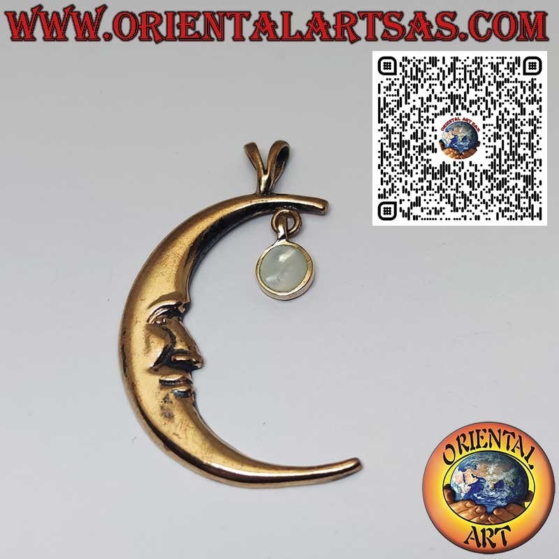 Pendentif Lune en Bronze avec Visage et Nacre Naturelle