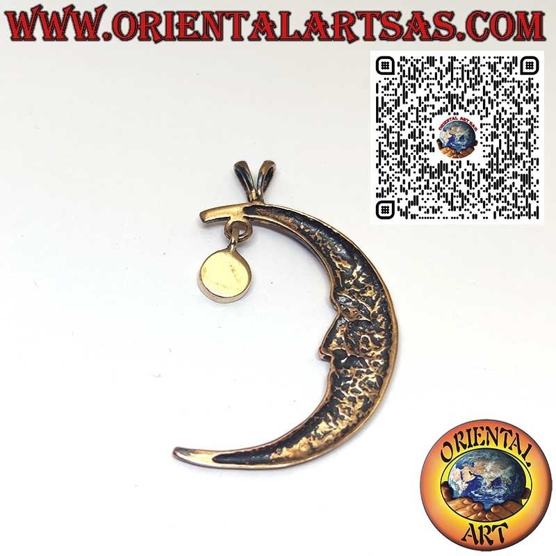 Pendentif Lune en Bronze avec Visage et Nacre Naturelle