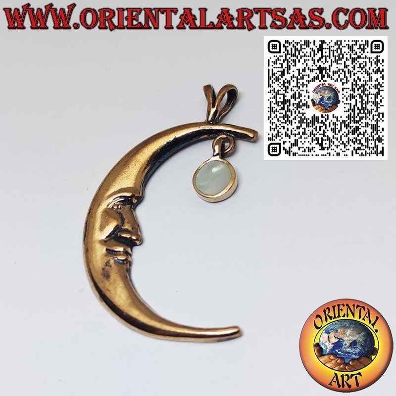 Colgante Luna en Bronce con Rostro y Nácar Natural